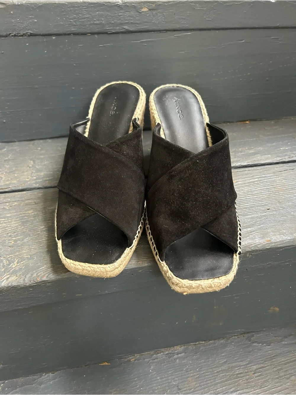 Vince “Gaelan” Square  Toe Crisscross Espadrille Wedge Sandals